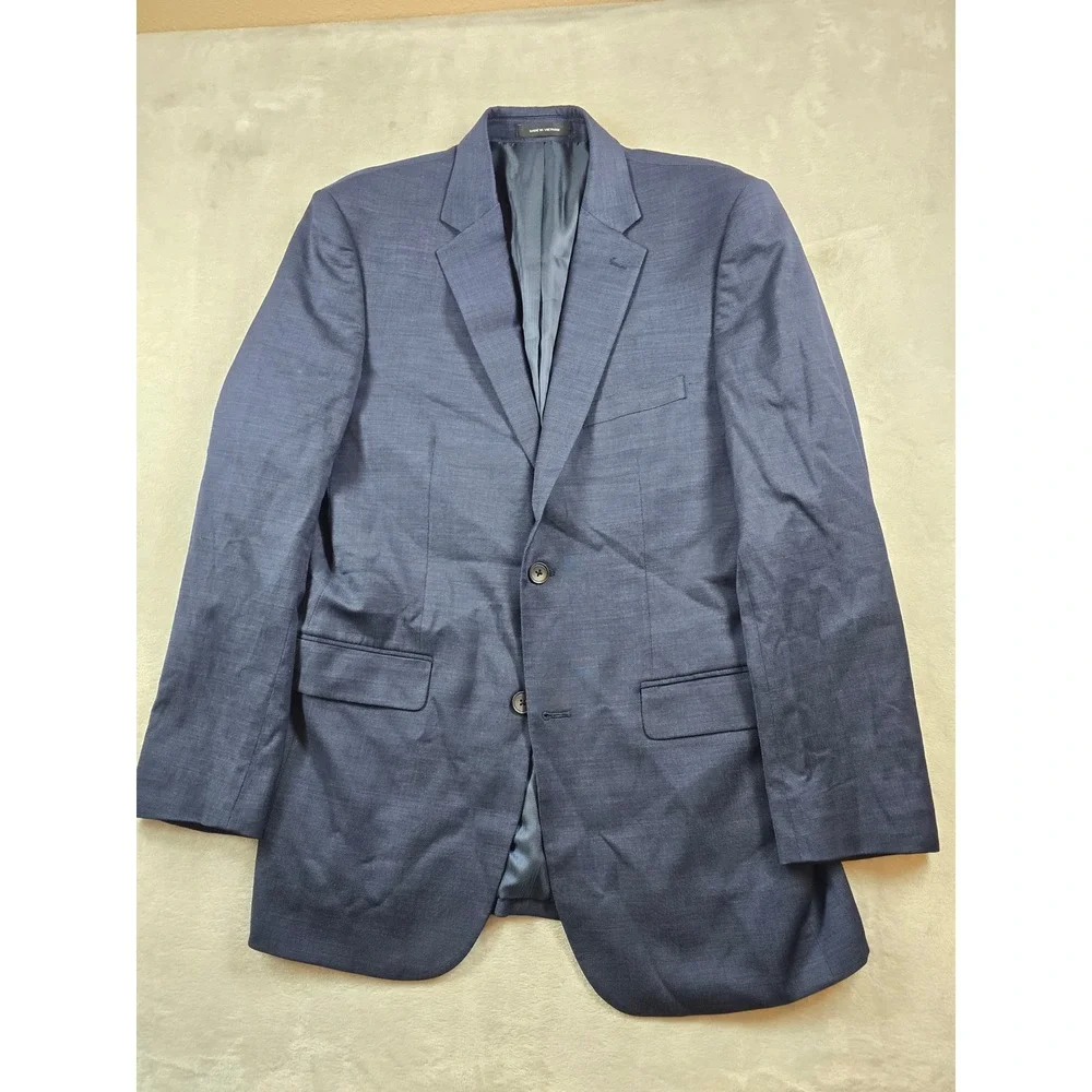 Kenneth Cole Suit Mens 42L 2 Piece Pants 36x32 Blue Wool Blend Slim Fit